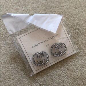 GG Silver Crystal Logo Earrings